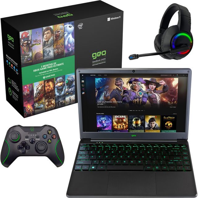 GEO GameCloud 140X + Game Pack 14.1" Laptop includes Microsoft 365 Personal 12-month subscription with 1TB Cloud Storage - Black