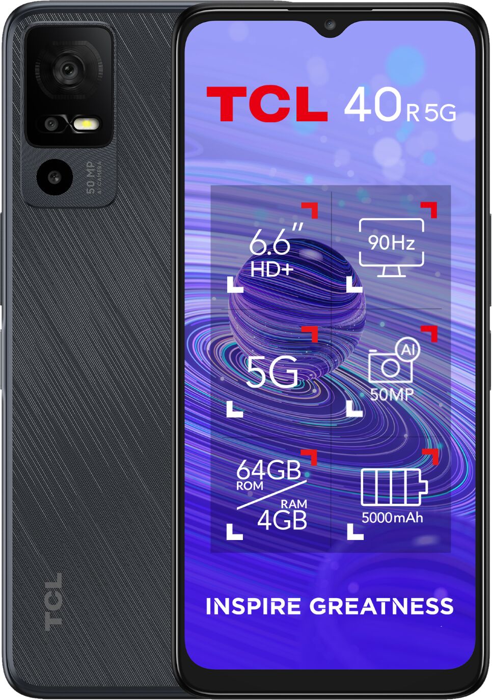 TCL 40R 5G Starlight Black 6.6 64GB 5G Unlocked & SIM Free Smartphone