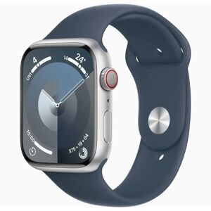 Apple Watch Series 9 GPS + Cellular 41mm Silver Aluminium Case with Storm Blue Sport Band - S/M