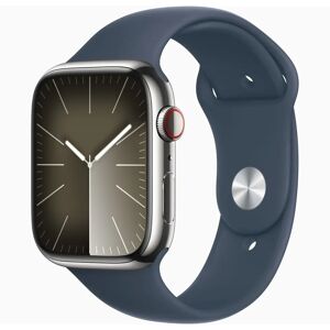 Apple Watch Series 9 GPS + Cellular 41mm Silver Stainless Steel Case with Storm Blue Sport Band - M/L