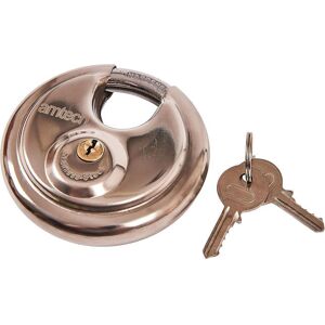 Amtech W4250 90mm Disc Padlock, Heavy Duty and Corrosion Resistant Stainless Steel Construction with 2 Keys Amtech W4250 90mm Disc Padlock, Heavy Duty and Corrosion Resistant Stainless Steel Construction with 2 Keys