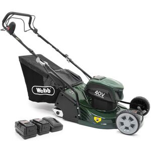 Webb Webb 43cm (17") Self Propelled Cordless 40V Rear Roller Rotary Lawnmower with 2 x 4Ah Batteries & Charger Webb Webb 43cm (17") Self Propelled Cordless 40V Rear Roller Rotary Lawnmower with 2 x 4Ah Batteries & Charger