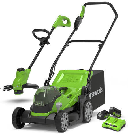 Greenworks 24V/48V Greenworks 48V 36cm Cordless Lawnmower PLUS 24V 25cm Line Trimmer (2 x 4AH Battery & 2A Twin Charger)