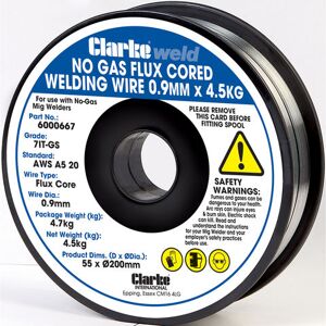 Clarke Clarke Weld No Gas Flux Cored Welding Wire 0.9mm x 4.5kg Clarke Clarke Weld No Gas Flux Cored Welding Wire 0.9mm x 4.5kg