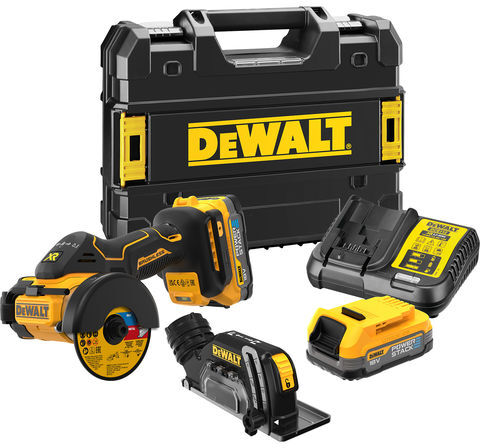 DEWALT DEWALT DCS438E2T-GB 18V XR Brushless 76mm Cut Off Tool with 2x Powerstack 1.7Ah Batteries & Charger