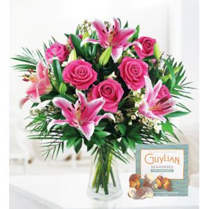 Prestige Flowers Rose & Lily Hand Tied - Free Chocs