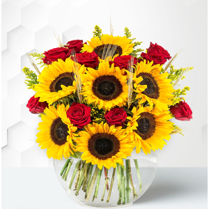 Prestige Flowers Sunflowers &  Red Roses - Free Chocs - Flower Delivery - Next Day Flower Delivery - Next Day Flowers - Send Flowers - Flowers By Post