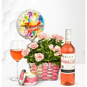 Prestige Flowers Happy Birthday Basket - Pink Rose Plant - Rose Plants - Birthday Gifts - Birthday Hampers