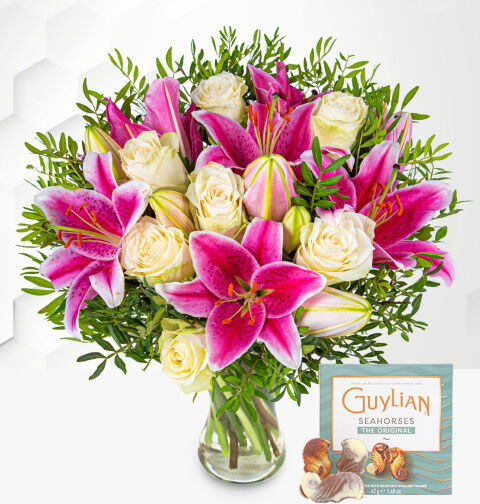 Prestige Flowers Pink Lilies & Roses Mothers Day Flowers - Buy Mothers Day Flowers 2023 - Mothers Day Flower Delivery - Free Chocs