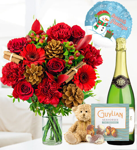 Prestige Flowers Festivity with Bear and Wine - Free Chocs