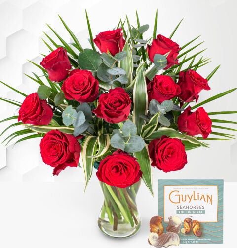 Prestige Flowers 12 Red Roses  - Free Chocs