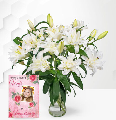 Prestige Flowers Double Lilies with Anniversary Card