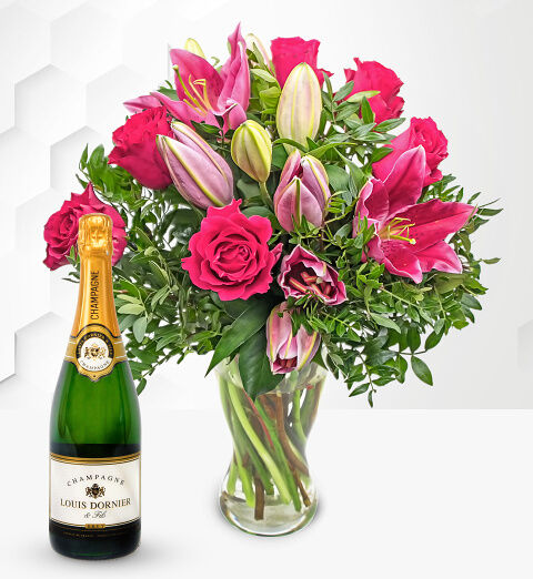 Prestige Flowers Rose and Lily & Champagne