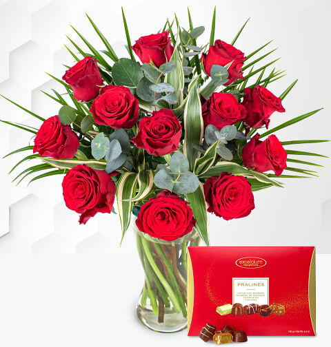 Prestige Flowers 12 Red Roses with Chocolates