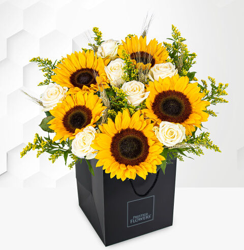 Prestige Flowers Sunflowers & White Roses - Free Chocs - Flower Delivery - Next Day Flower Delivery - Next Day Flowers - Send Flowers - Summer Flowers