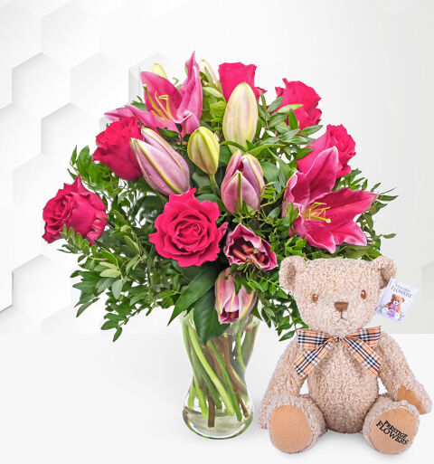 Prestige Flowers Rose and Lily with Teddy