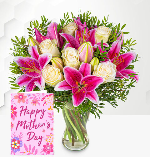 Prestige Flowers Pink Lilies & Roses with Card