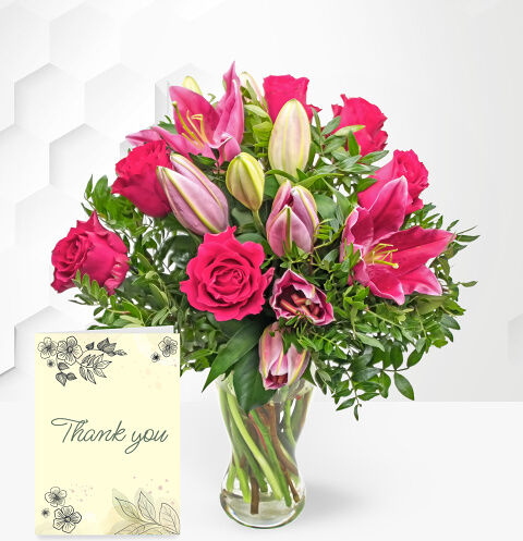 Prestige Flowers Rose, Lily & Thank You Card