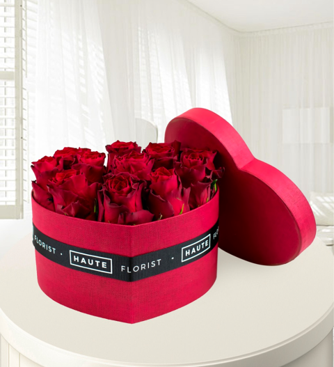 Prestige Flowers Heart Hat Box - Haute Florist - Red Roses - Luxury Red Roses - Roses in a Hat Box - Luxury Flowers