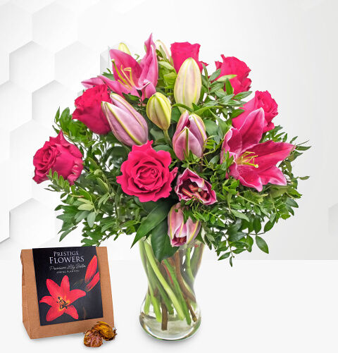 Prestige Flowers Rose and Lily with Lily Bulbs