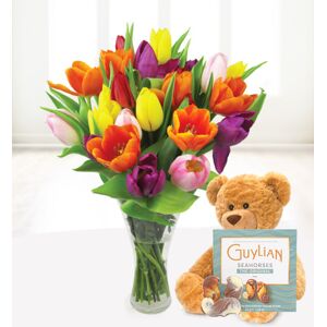 Prestige Flowers Tulips & Bear   - Free Chocs