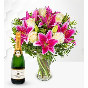 Prestige Flowers Pink Lilies & Roses & Champagne