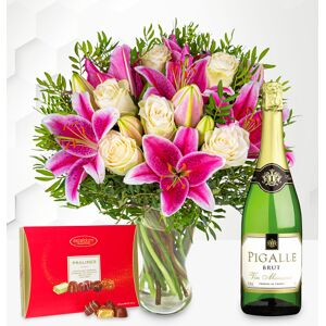 Prestige Flowers Pink Lilies & Roses with Fizz & Chocolates