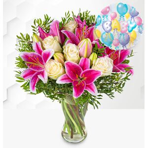 Prestige Flowers Pink Lilies & Roses with New Baby Balloon