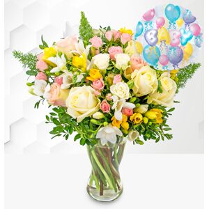 Prestige Flowers Rose and Freesia with New Baby Balloon