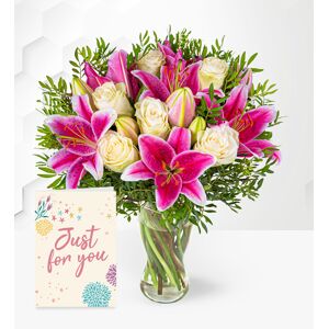Prestige Flowers Pink Lilies & Roses with Card