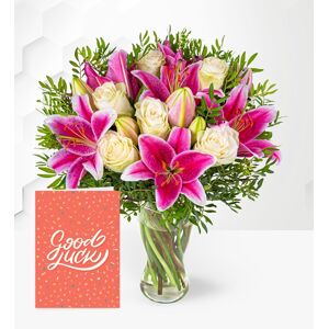 Prestige Flowers Pink Lily & Rose & Good Luck Card