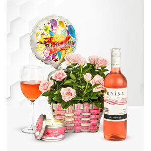 Prestige Flowers Happy Birthday Basket - Pink Rose Plant - Rose Plants - Birthday Gifts - Birthday Hampers