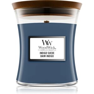 Woodwick Indigo Suede scented candle with wooden wick 275 g