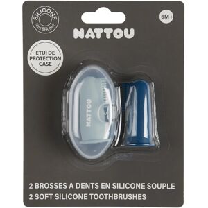 NATTOU Baby Toothbrush children’s finger toothbrush with bag Petrol Blue / Aqua Blue 2 pc