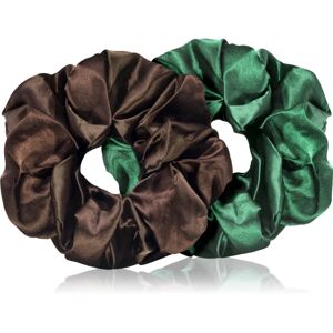 BrushArt Hair Large satin scrunchie set hair bands Brown & Green