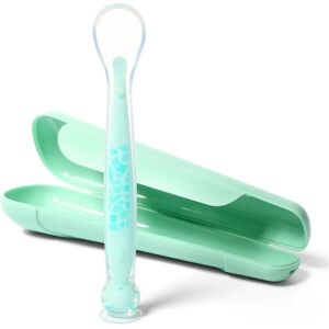 BabyOno Be Active Suction Baby Spoon spoon + cover Green 6 m+ 1 pc