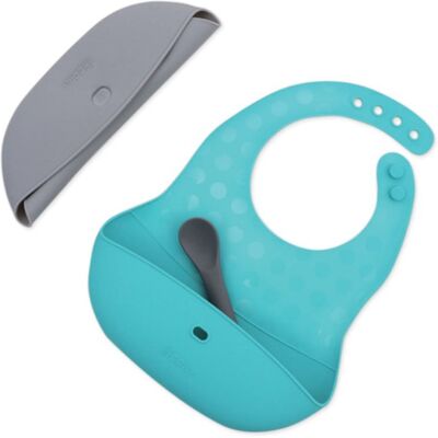 BBLÜV Pöket baby bib with spoon Grey/Aqua 2 pc BBLÜV Pöket baby bib with spoon Grey/Aqua 2 pc