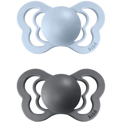 BIBS Couture Natural Rubber Size 1: 0+ months dummy Iron / Baby Blue 2 pc BIBS Couture Natural Rubber Size 1: 0+ months dummy Iron / Baby Blue 2 pc