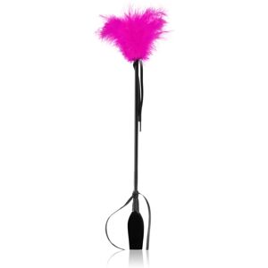 Secret play Riding Crop Black leather flogger with feather tickler Fuchsia 52 cm