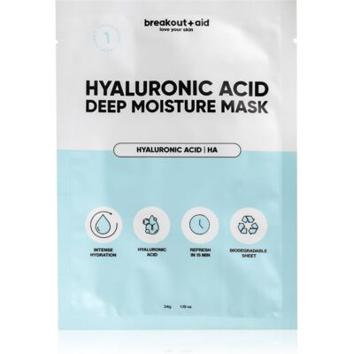 breakout + aid Hyaluronic Acid Deep Moisture Mask moisturising face sheet mask with hyaluronic acid 34 g breakout + aid Hyaluronic Acid Deep Moisture Mask moisturising face sheet mask with hyaluronic acid 34 g