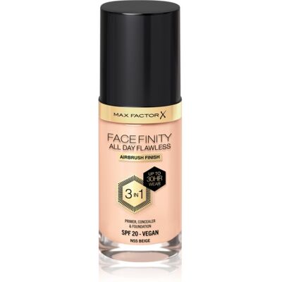 Max Factor Facefinity All Day Flawless long-lasting foundation SPF 20 shade 55 Beige 30 ml Max Factor Facefinity All Day Flawless long-lasting foundation SPF 20 shade 55 Beige 30 ml