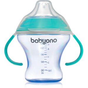 BabyOno Take Care Non-spill Cup with Soft Spout training cup with handles Turquoise 3 m+ 180 ml