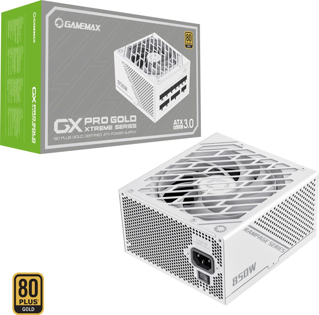 GameMax GX-850W Pro 80 Plus Gold PSU Modular ATX 3.0 PCIe 5.0 850W Power Supply - WHITE