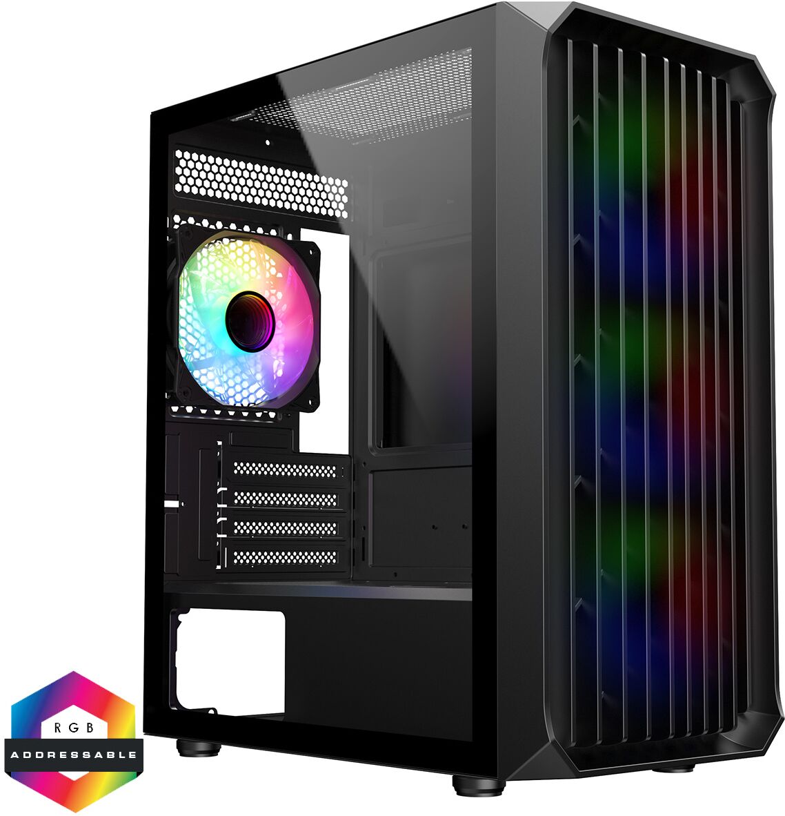 CiT Saturn Black Micro-ATX PC Gaming Case with 4 x 120mm Infinity ARGB Fans Included 1 x 4-Port Fan Hub Tempered Glass Side Panel