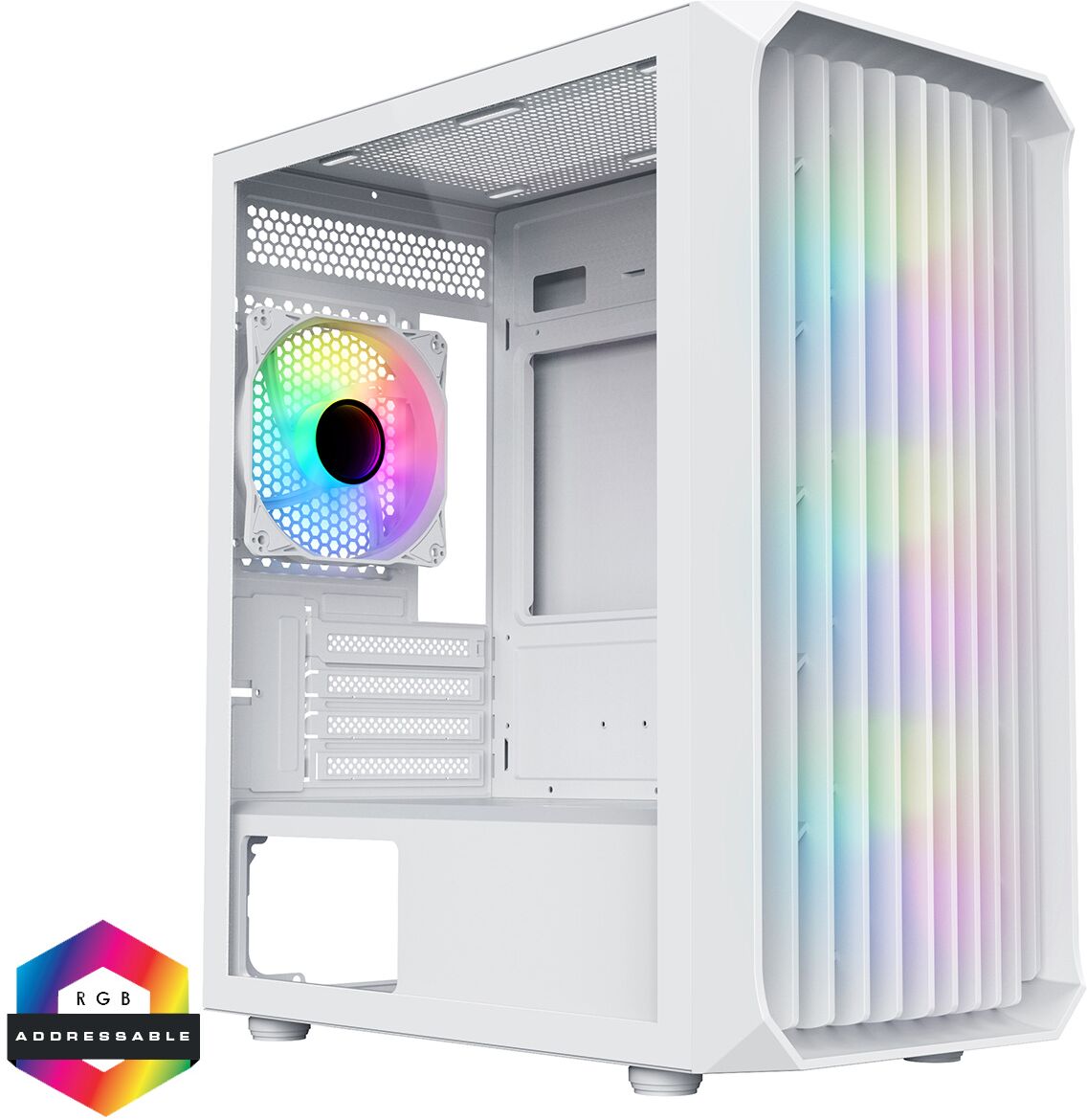 CiT Saturn White Micro-ATX PC Gaming Case with 4 x 120mm Infinity ARGB Fans Included 1 x 4-Port Fan Hub Tempered Glass Side Panel