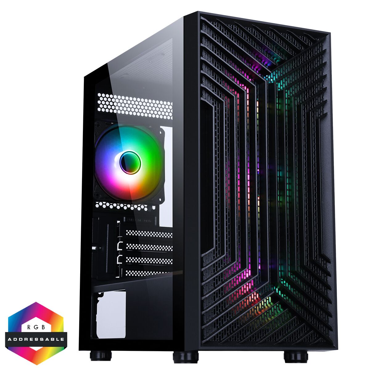 CiT Terra Black Micro-ATX PC Gaming Case with 4 x 120mm Infinity Fans Included Tempered Glass Side Panel