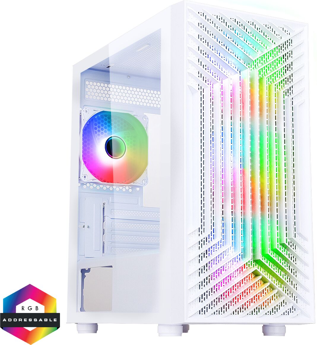 CiT Terra White Micro-ATX PC Gaming Case with 4 x 120mm Infinity Fans Included Tempered Glass Side Panel