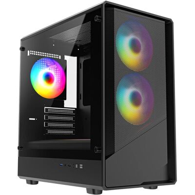 CiT Level 5 Black Micro-ATX Mesh PC Gaming Case with 3 x 120mm PWM ARGB Fans Tempered Glass Side Panel - CSCITLEVEL5MB CiT Level 5 Black Micro-ATX Mesh PC Gaming Case with 3 x 120mm PWM ARGB Fans Tempered Glass Side Panel - CSCITLEVEL5MB