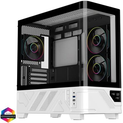 PowerCool Arctic White mATX Tempered Glass Gaming Case, 4× PWM ARGB Fans, 9-Port PWM Hub & RF Remote - White - PCARCTICWH PowerCool Arctic White mATX Tempered Glass Gaming Case, 4× PWM ARGB Fans, 9-Port PWM Hub & RF Remote - White - PCARCTICWH