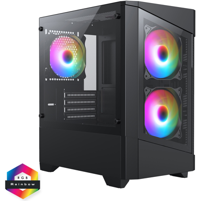 CiT Level 1 Black Micro-ATX PC Gaming Case with 3 x 120mm RGB Rainbow Fans Included With Tempered Glass Front and Side Panel CiT Level 1 Black Micro-ATX PC Gaming Case with 3 x 120mm RGB Rainbow Fans Included With Tempered Glass Front and Side Panel